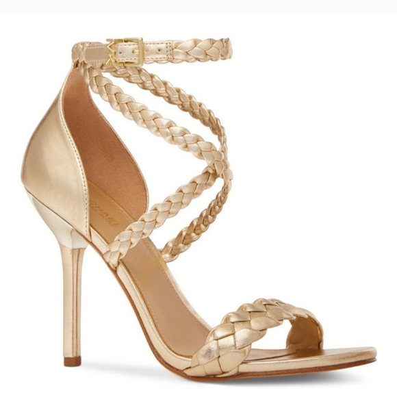 MICHAEL MICHAEL KORS Astrid Braided Metallic Faux Leather Sandal 9 - Picture 1 of 10